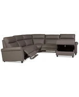 Thandler 5-Pc. Leather Chaise Sectional with 2 Power Recliners, Exclusively at Macy's