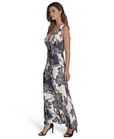 Halston Women's V-Neck Sleeveless Satin Gown