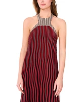 1.state Women's Sleeveless Halter Chiffon Maxi Dress