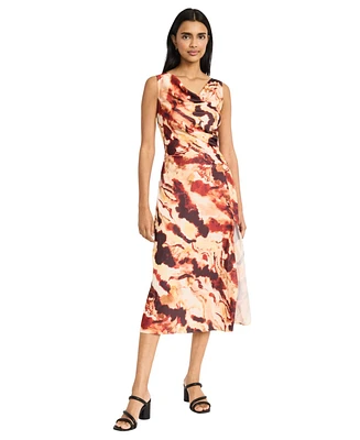 Donna Morgan Women's Sleeveless Cowlneck Midi Dress