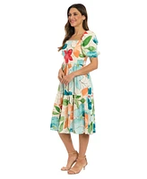 London Times Women's Floral-Print Square-Neck Puff Midi Dress