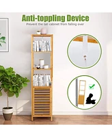 4 Tiers Slim Bamboo Floor Storage Cabinet with Shutter Door and Anti-Toppling Device