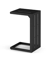 C-Shaped End Table Convertible Coffee Table with Adjustable Foot Pads-Black