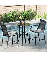 Patio Bar Stools Set of 2 Counter Height Rattan Bar Chairs with Armrest-Grey