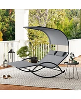 Gymax Outdoor Double Chaise Rocker Rocking Daybed Sun Lounger w/ Sun Shade Canopy