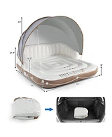 Gymax Floating Canopy Island Inflatable Pool Float Lounge Raft w/ Retractable Canopy