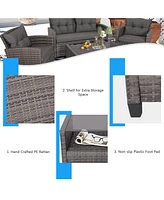 Gymax 4PC Rattan Patio Conversation Set Cushioned Outdoor Furniture Set