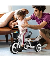 Toddler Tricycle with Adjustable Seat and Storage Baskets for 1.5-5 Years Old-White
