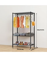 Bedroom Clothes Rack,Freestanding Garment Rack with Shelves,Rod,Side Hooks,Max Load 120KG,Adjustable Metal Clothing Racks for Hanging Clothes,Coats Cl