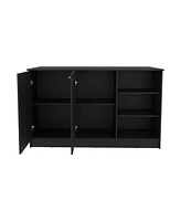 Mars Kitchen Island Two Cabinets, Three Open Shelves, Black Wengue