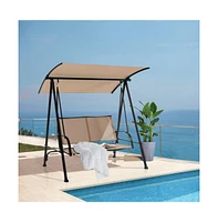 2-Seat Outdoor Canopy Swing with Comfortable Fabric Seat and Heavy-duty Metal Frame