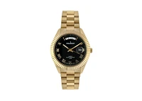 Peugeot Men's 40mm Black Face Fluted Bezel Gold Bracelet Watch