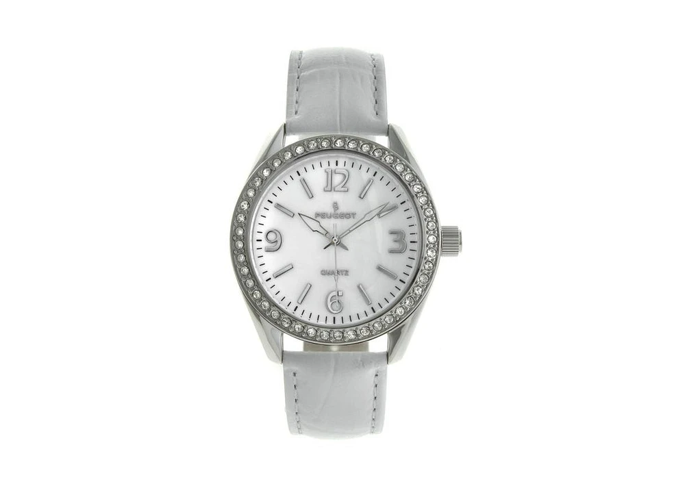Peugeot Women's Watch 40mm Bold Crystal Bezel Leather Strap