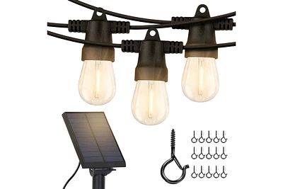 Ambience Pro Heavy Duty Solar-Powered Led Outdoor String Lights with 15 Hooks, 1W, Soft White (27 ft.)