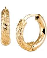 Polished & Textured Extra Small Hoop Earrings in 10k Gold, 0.39"