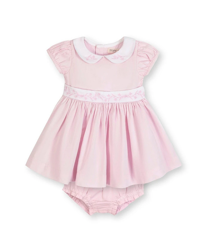 Hope & Henry Baby Organic Short Sleeve Seersucker Dress with Peter Pan Collar