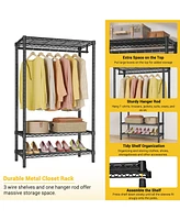 Clothes Rack, Heavy Duty Garment Rack Clothing Racks For Hanging Clothes, Freestanding Portable Closet Rack With 2 Shelves And 1 Hang Rod For Bedroom