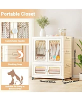 Stackable Storage Bins, Plastic Collapsible Storage Containers with Doors, Wheels and Hanging Rods, Large Lidded Closet Organizers Cabinet for Home Of