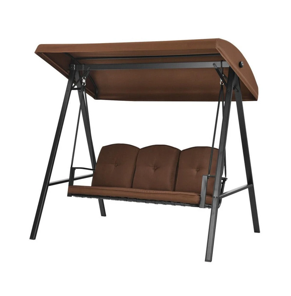 Outdoor 3-Seat Porch Swing with Adjust Canopy and Cushions