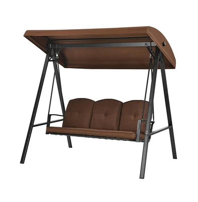 Outdoor 3-Seat Porch Swing with Adjust Canopy and Cushions