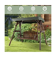 2-Person Outdoor Wooden Porch Swing with an Adjustable Canopy