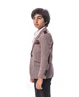 Elie Balleh Boys Wine Slim Fit Tweed & Faux Leather Blazer