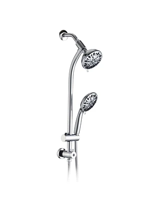 Rainsken Bar Combo Rain Showerhead, Drill-Free Stainless Steel Slide, 7-Setting Hand, Dual Shower Head Spa System