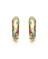 Kids 14K Gold Plated with Colored Cubic Zirconia Wide Hoop Earrings