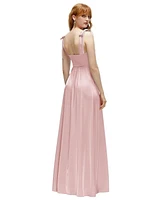 After Six Plus Square Neck Fluid Satin Maxi Dress with Bow Straps