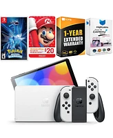 Nintendo Switch White Oled Console with Pokemon Brilliant Diamond, Nintendo $20 eShop Gift Card, MightySkins Console and Controller Skin Voucher