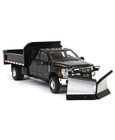 1/64 2020 Ford F-450 Xlt Super Duty Dually with V-Plow & Dump Bed Black 51396-a