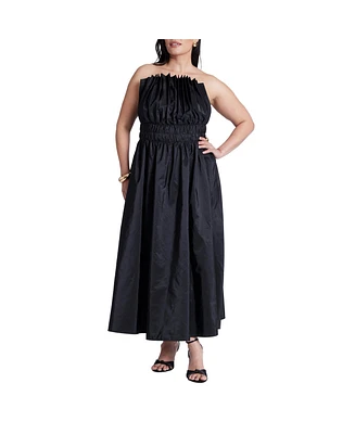 Eloquii Plus Pleated Ruffle Neckline Midi Dress