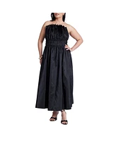 Eloquii Plus Pleated Ruffle Neckline Midi Dress