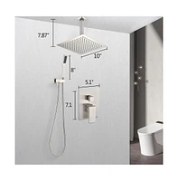 Rainsken Ceiling Mounted Shower System Combo Set with Handheld and 10"Shower head