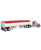 1/64 White Red Peterbilt 379 Day Cab w/White Wilson Grain Trailer Dcp
