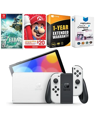 Nintendo Switch White Oled Console with The Legend Of Zelda Tears of the Kingdom, Nintendo $20 eShop Gift Card