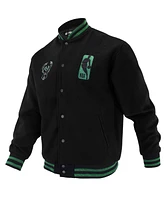 Fisll Men's and Women's Black Milwaukee Bucks Logo Man Shadow Collection Full-Snap Varsity Jacket