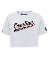 Pro Standard Women's White Carolina Hurricanes Boxy Script Tail Cropped T-Shirt