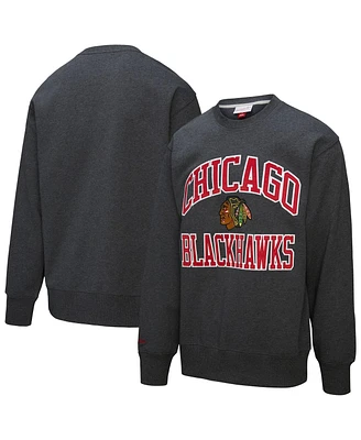 Mitchell & Ness Men's Heather Charcoal Chicago Blackhawks Playoff Win Fleece Pullover Sweatshirt