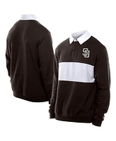 New Era Men's Dark Brown San Diego Padres Throwback Prep Color Block Rugby Polo Shirt