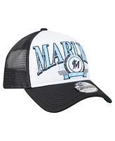 New Era Men's Black Miami Marlins Distressed 9FORTY A-Frame Adjustable Trucker Hat