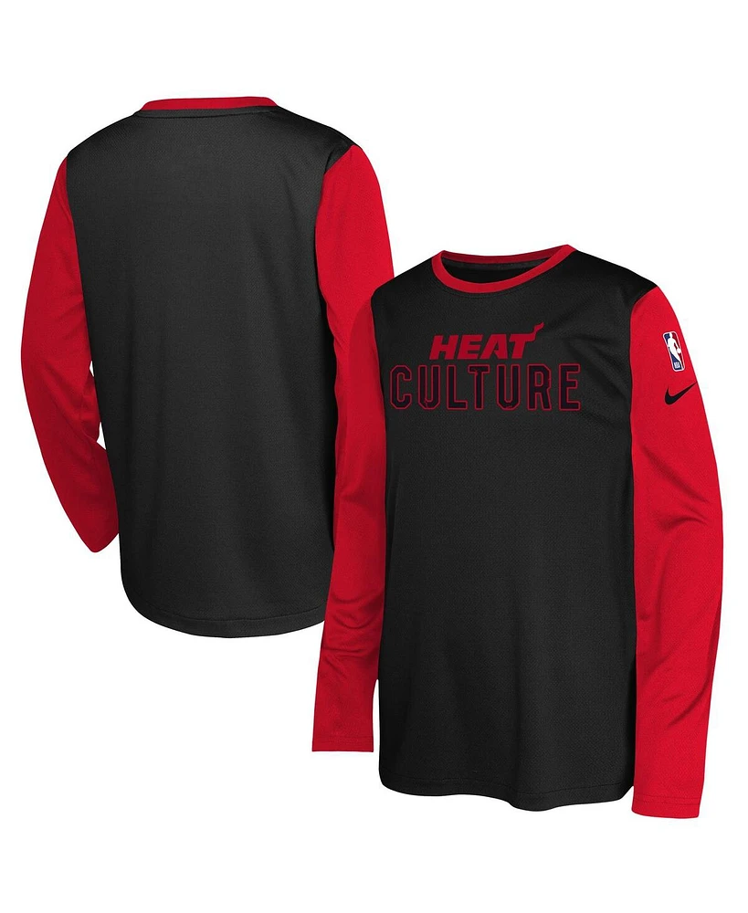 Nike Big Boys and Girls Black Miami Heat 2024/25 City Edition Pregame Performance Long Sleeve Shooting T-Shirt