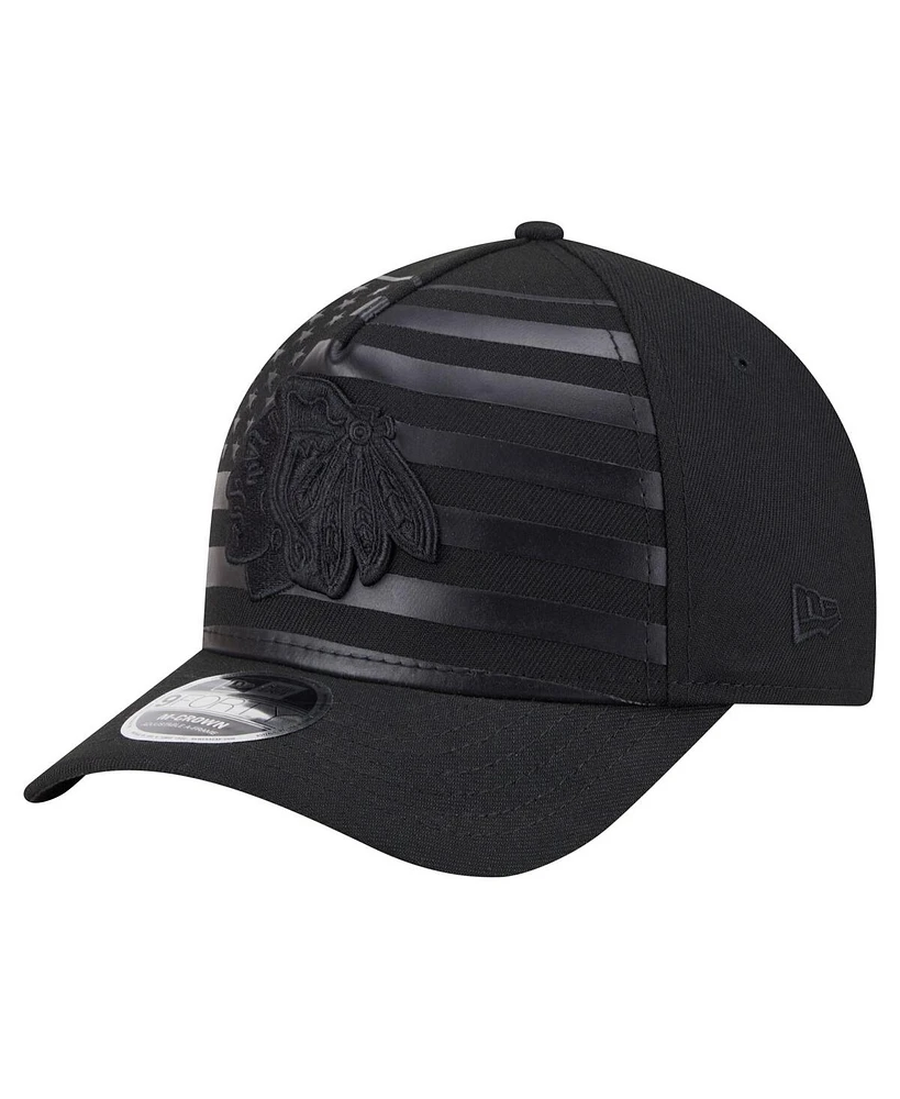 New Era Men's Black Chicago Blackhawks Game Day Stealth Flag 9FORTY A-Frame Adjustable Hat