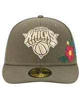 New Era Men's Olive York Knicks Tonal Florals 59FIFTY Fitted Hat