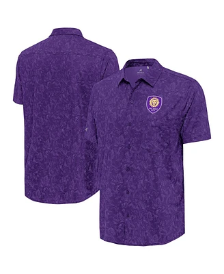 Antigua Men's Purple Orlando City Sc Lush Woven Button-Up Shirt