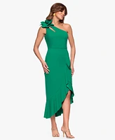 Xscape Petite Asymmetrical One-Shoulder Ruffled Midi Dress