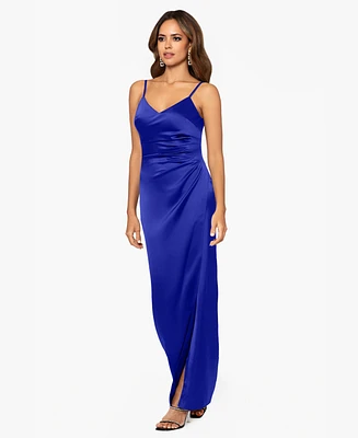 Xscape Women's Satin Ruched V-Neck Gown