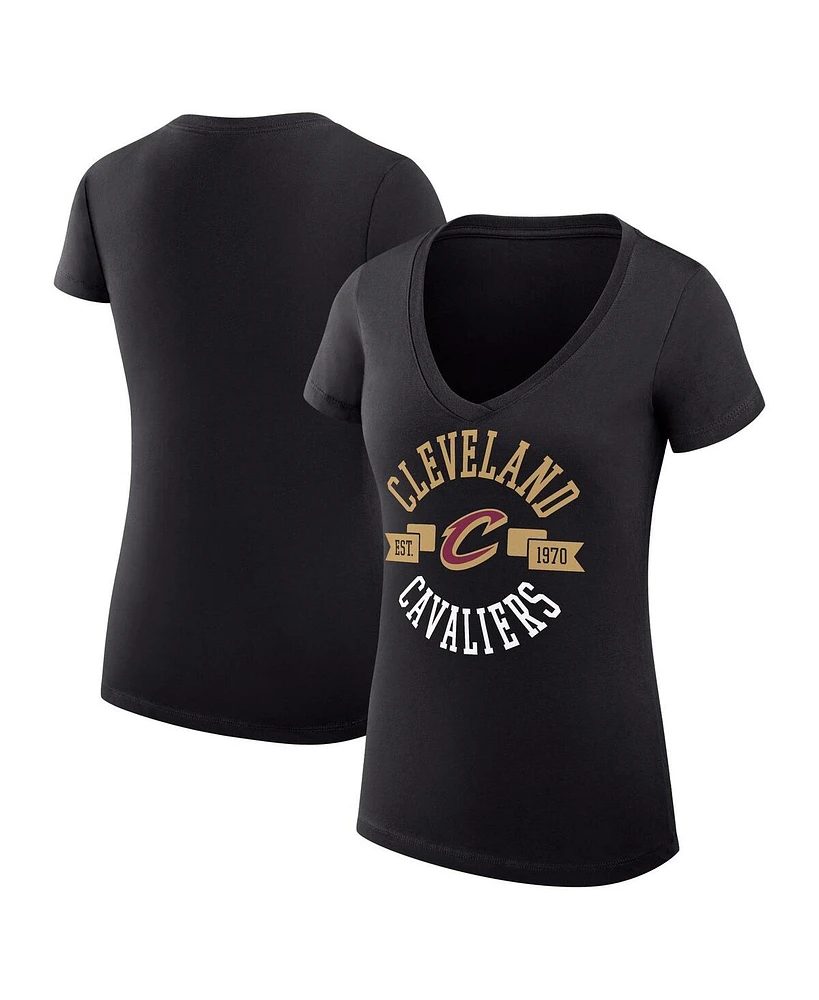 G-iii 4Her by Carl Banks Women's Black Cleveland Cavaliers Large City Logo Fitted V-Neck T-Shirt