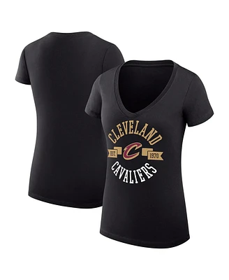 G-iii 4Her by Carl Banks Women's Black Cleveland Cavaliers Large City Logo Fitted V-Neck T-Shirt