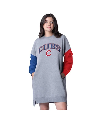 G-iii 4Her by Carl Banks Women's Heather Gray Chicago Cubs Free Ball Long Sleeve Sneaker Dress